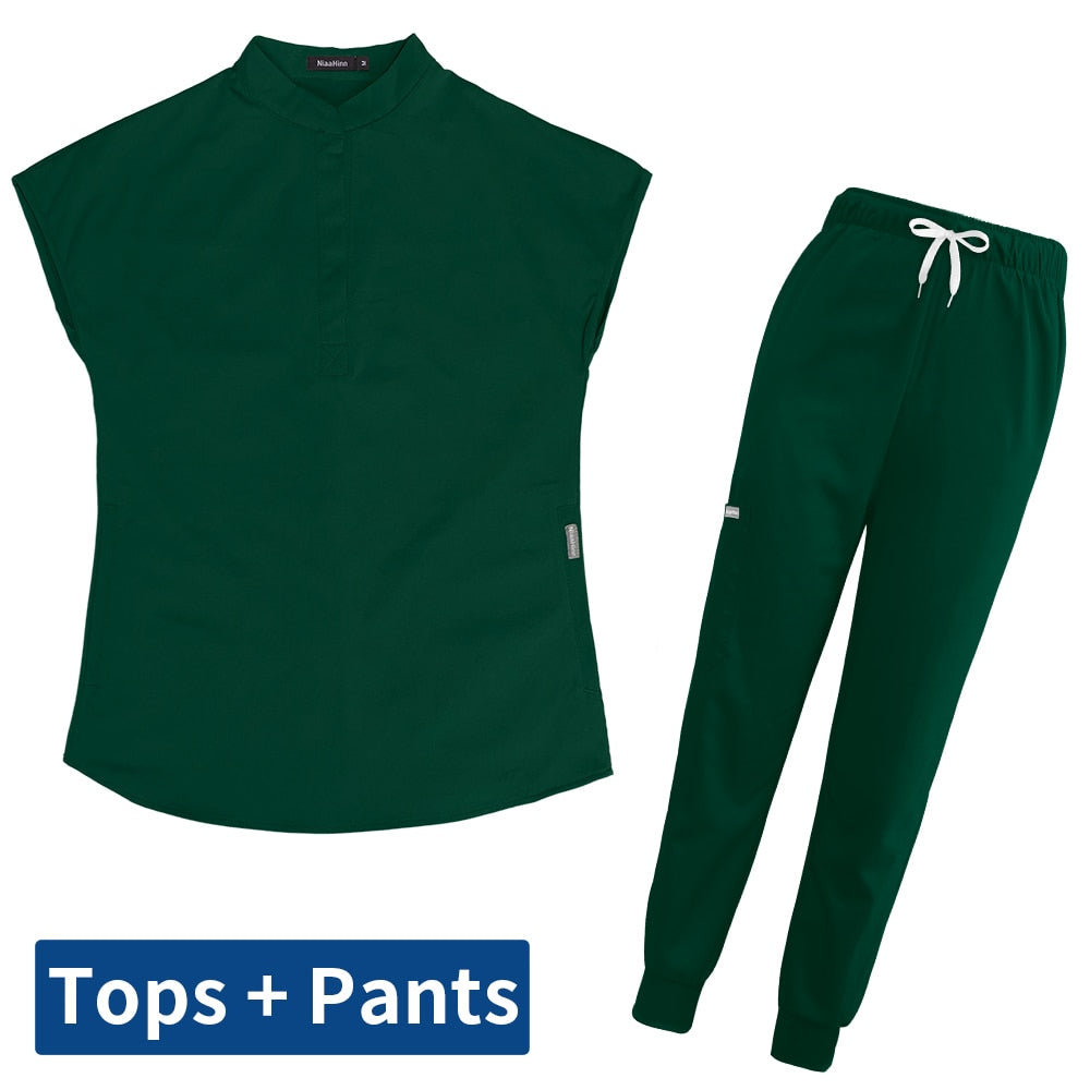 Women's Scrubs Set | Stylish Solid Color Nursing Uniform Jogging Pants | Comfortable Spa Uniform for Pet Hospitals, Doctors, and Dentists