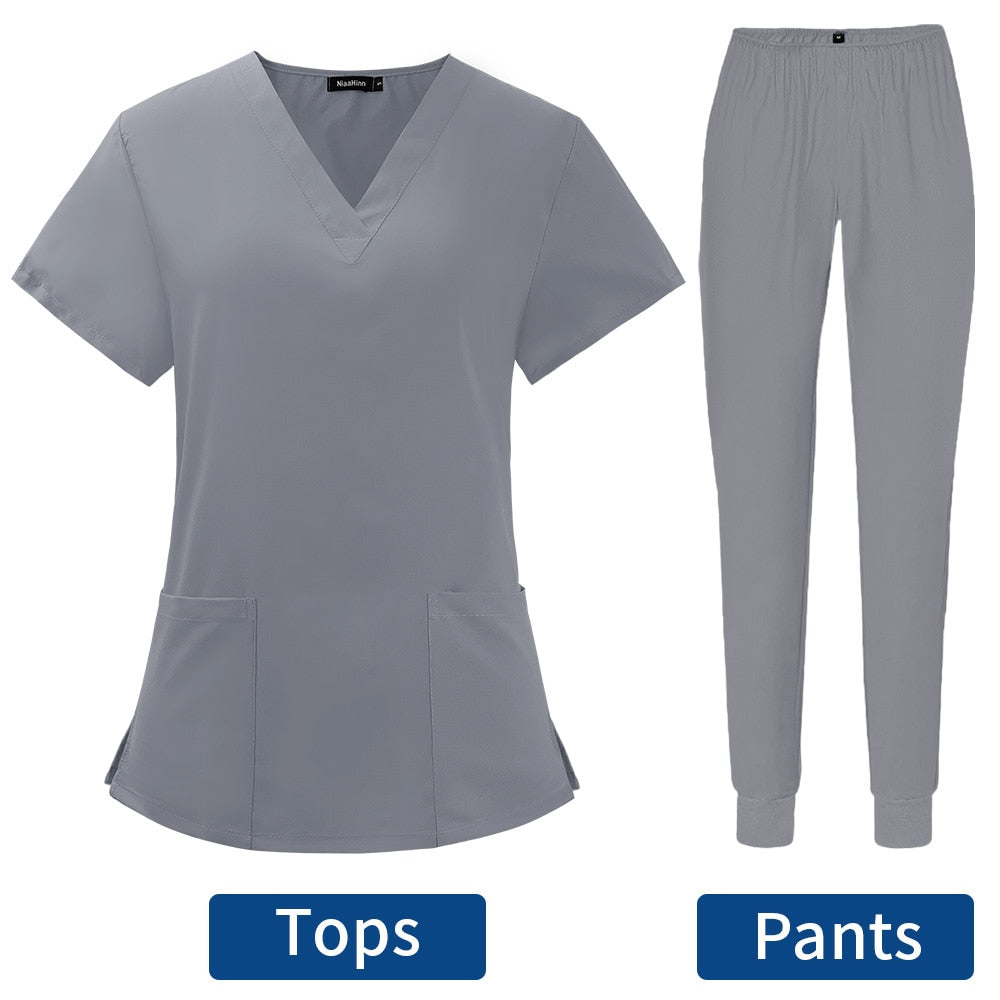 Women's Scrubs Set | Stylish Solid Color Nursing Uniform Jogging Pants | Comfortable Spa Uniform for Pet Hospitals, Doctors, and Dentists