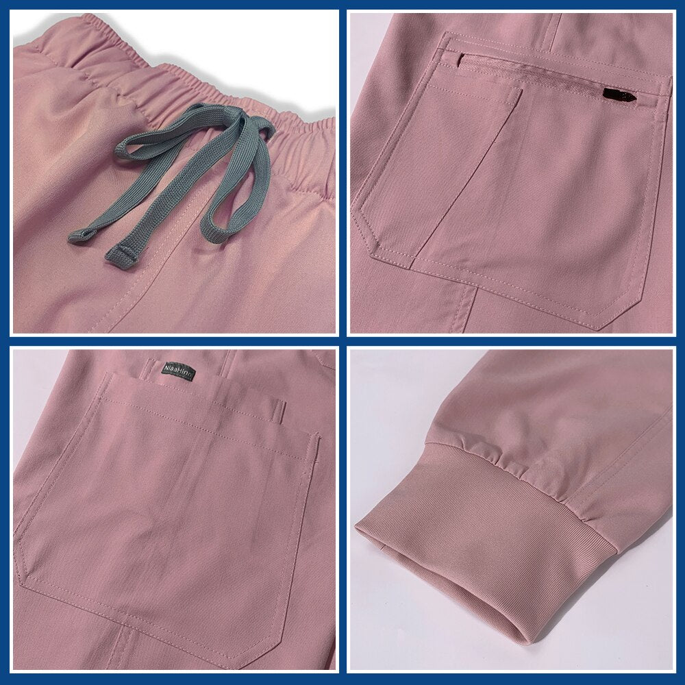Women's Scrubs Set | Stylish Solid Color Nursing Uniform Jogging Pants | Comfortable Spa Uniform for Pet Hospitals, Doctors, and Dentists