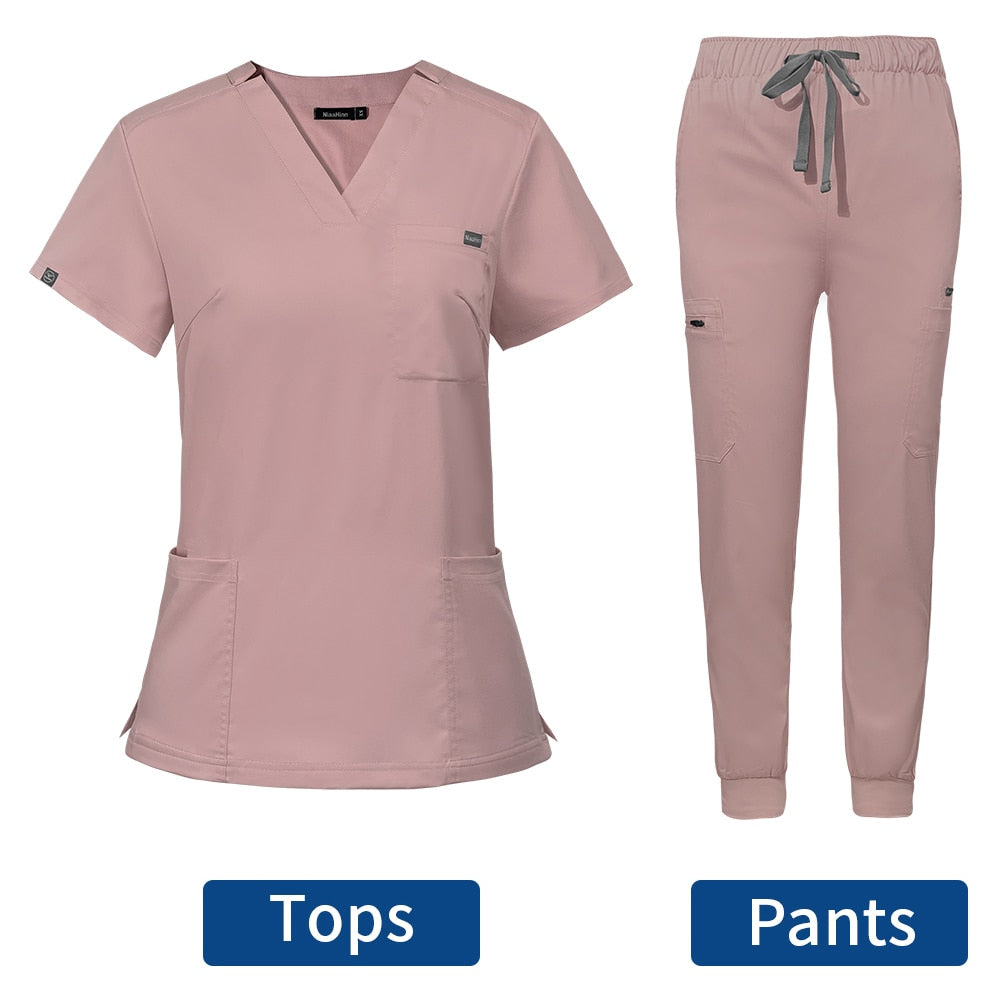 Women's Scrubs Set | Stylish Solid Color Nursing Uniform Jogging Pants | Comfortable Spa Uniform for Pet Hospitals, Doctors, and Dentists