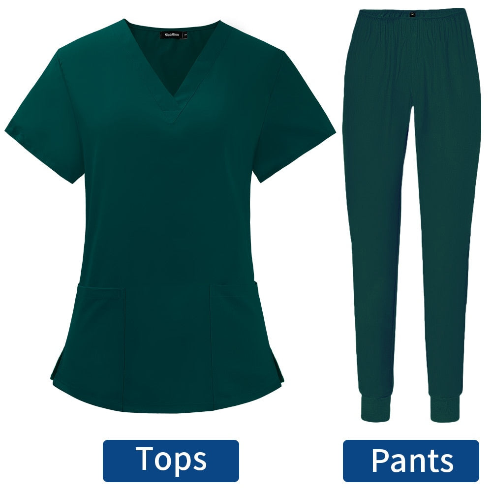Women's Scrubs Set | Stylish Solid Color Nursing Uniform Jogging Pants | Comfortable Spa Uniform for Pet Hospitals, Doctors, and Dentists