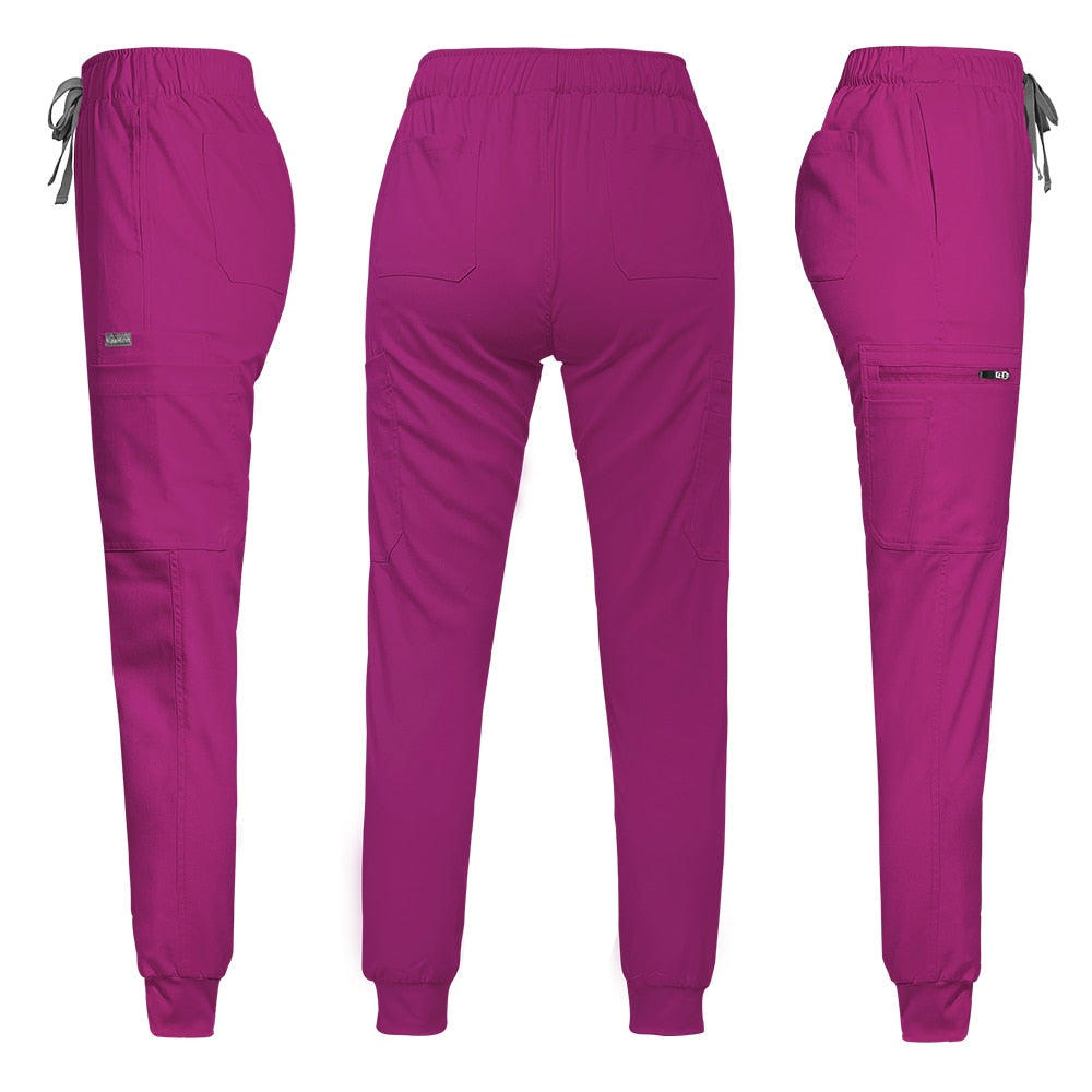 Women's Scrubs Set | Stylish Solid Color Nursing Uniform Jogging Pants | Comfortable Spa Uniform for Pet Hospitals, Doctors, and Dentists