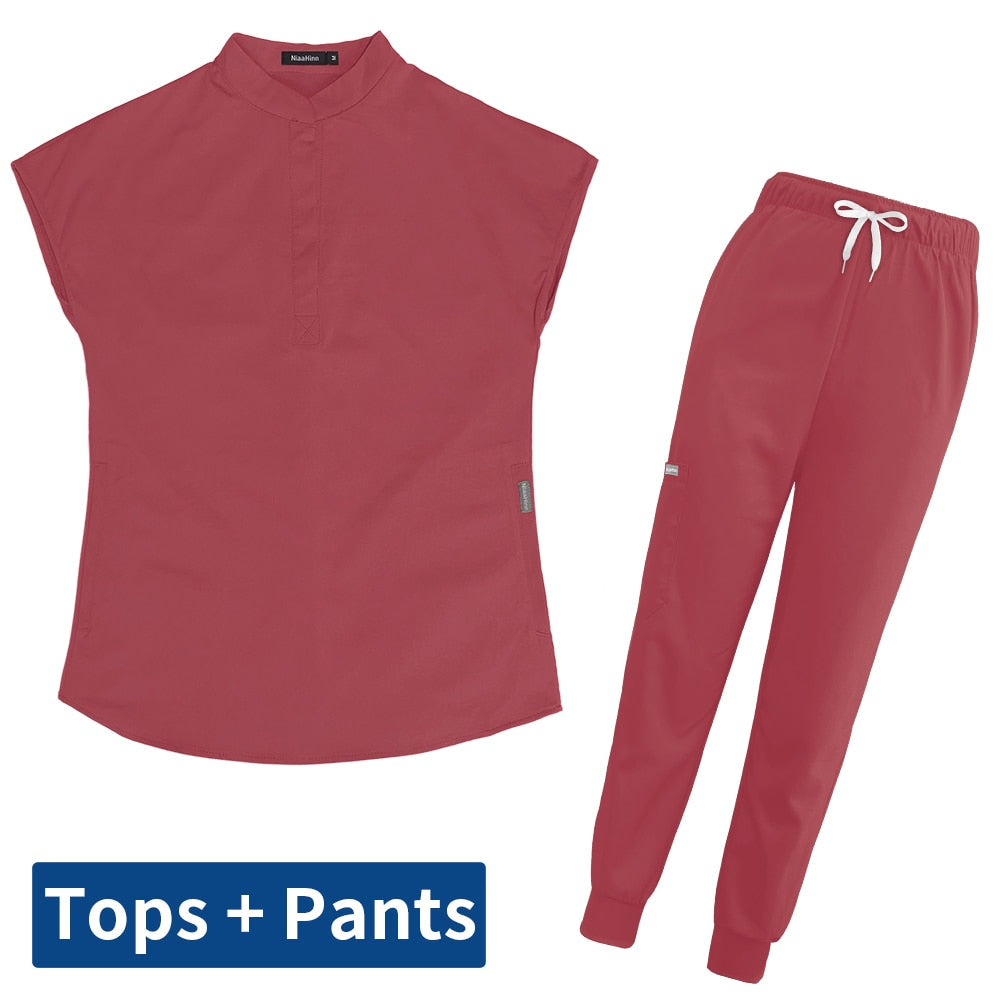 Women's Scrubs Set | Stylish Solid Color Nursing Uniform Jogging Pants | Comfortable Spa Uniform for Pet Hospitals, Doctors, and Dentists