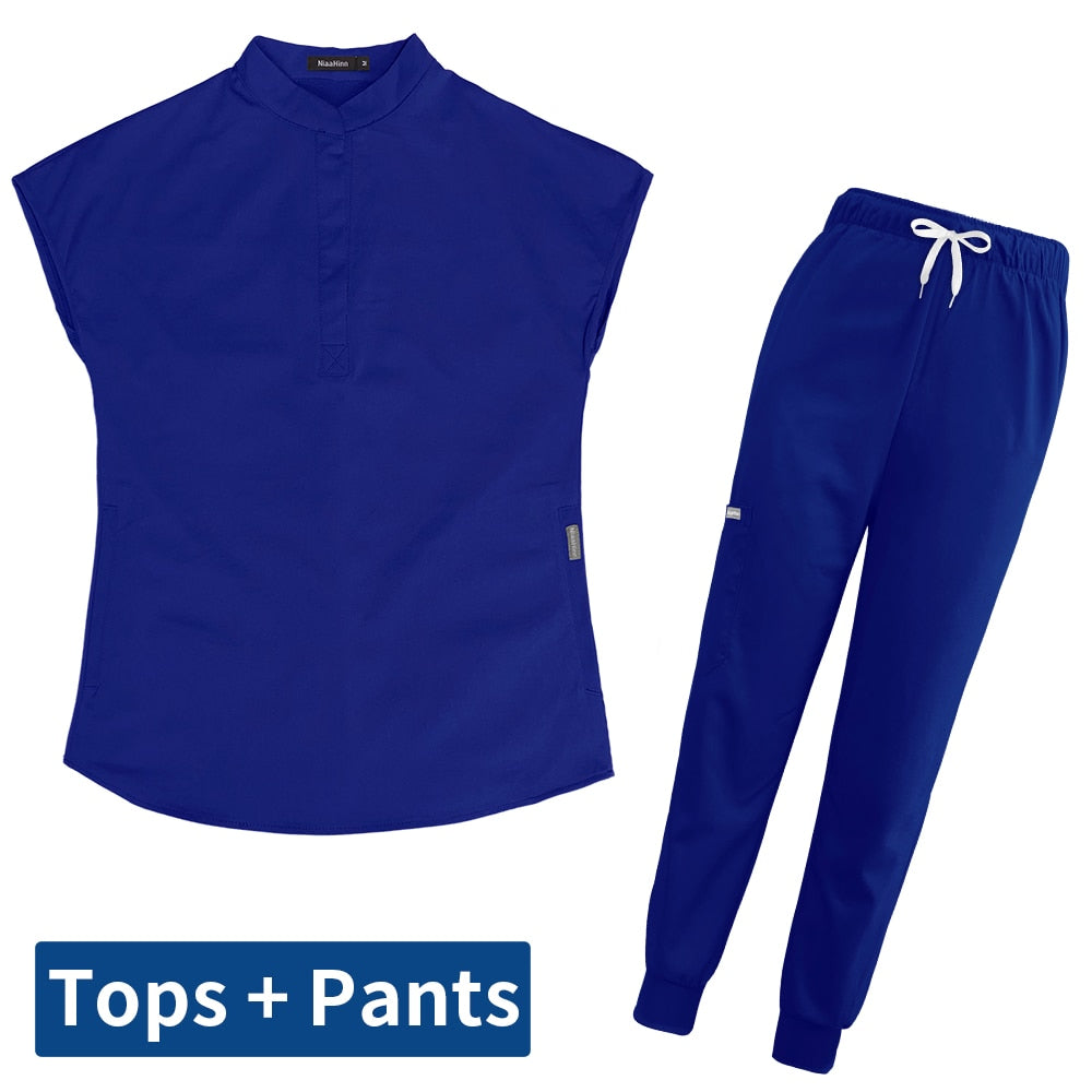 Women's Scrubs Set | Stylish Solid Color Nursing Uniform Jogging Pants | Comfortable Spa Uniform for Pet Hospitals, Doctors, and Dentists