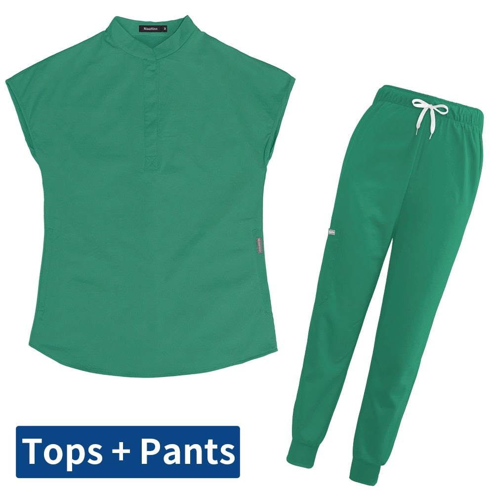 Women's Scrubs Set | Stylish Solid Color Nursing Uniform Jogging Pants | Comfortable Spa Uniform for Pet Hospitals, Doctors, and Dentists
