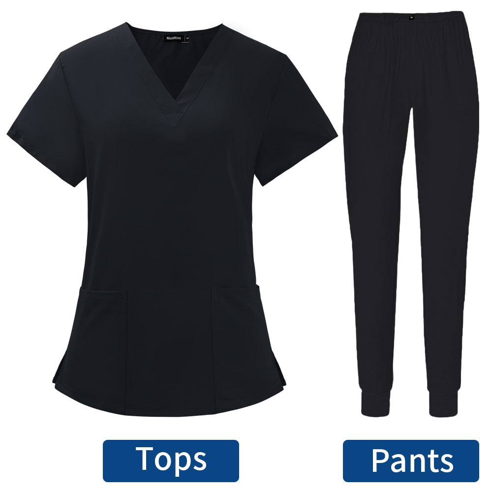 Women's Scrubs Set | Stylish Solid Color Nursing Uniform Jogging Pants | Comfortable Spa Uniform for Pet Hospitals, Doctors, and Dentists