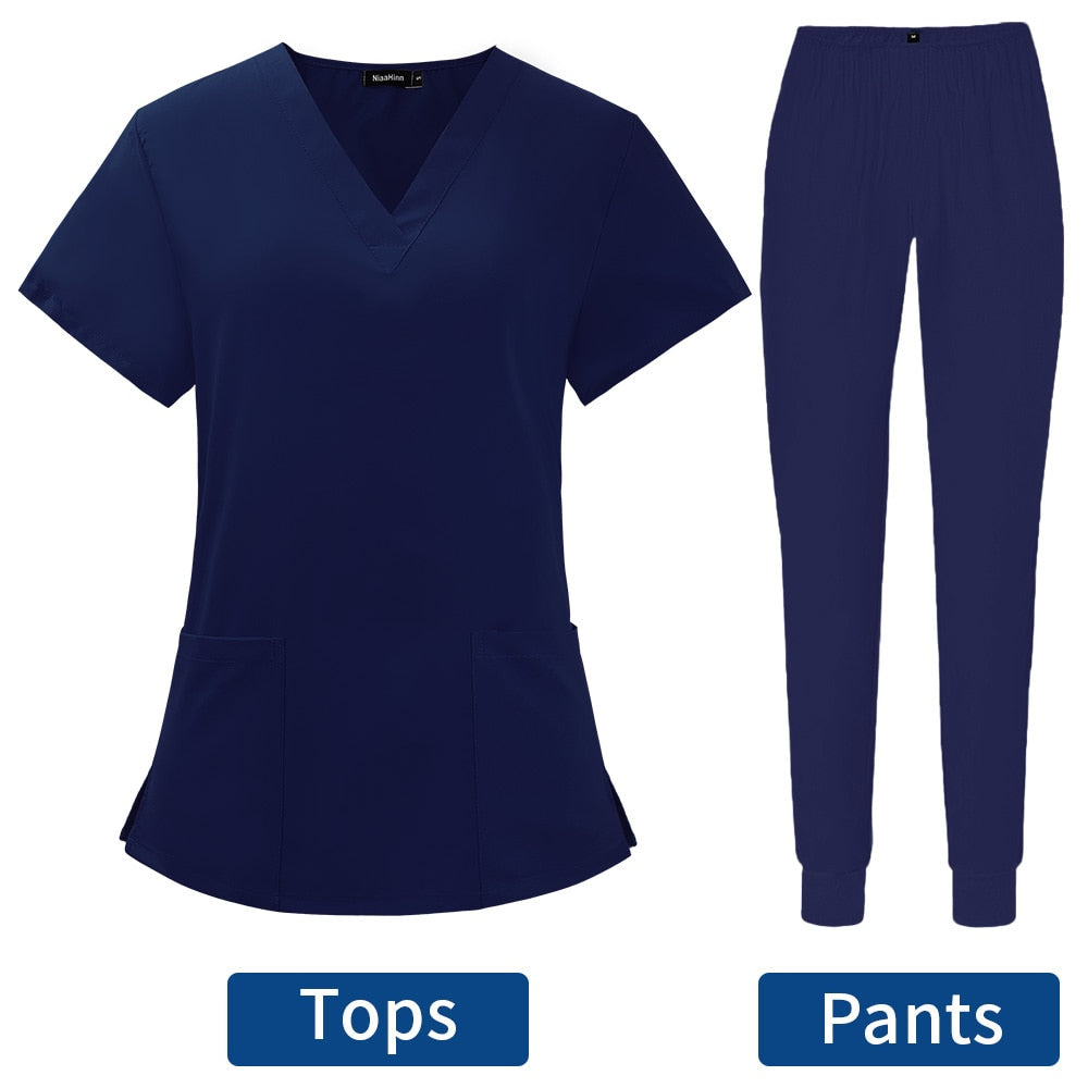 Women's Scrubs Set | Stylish Solid Color Nursing Uniform Jogging Pants | Comfortable Spa Uniform for Pet Hospitals, Doctors, and Dentists