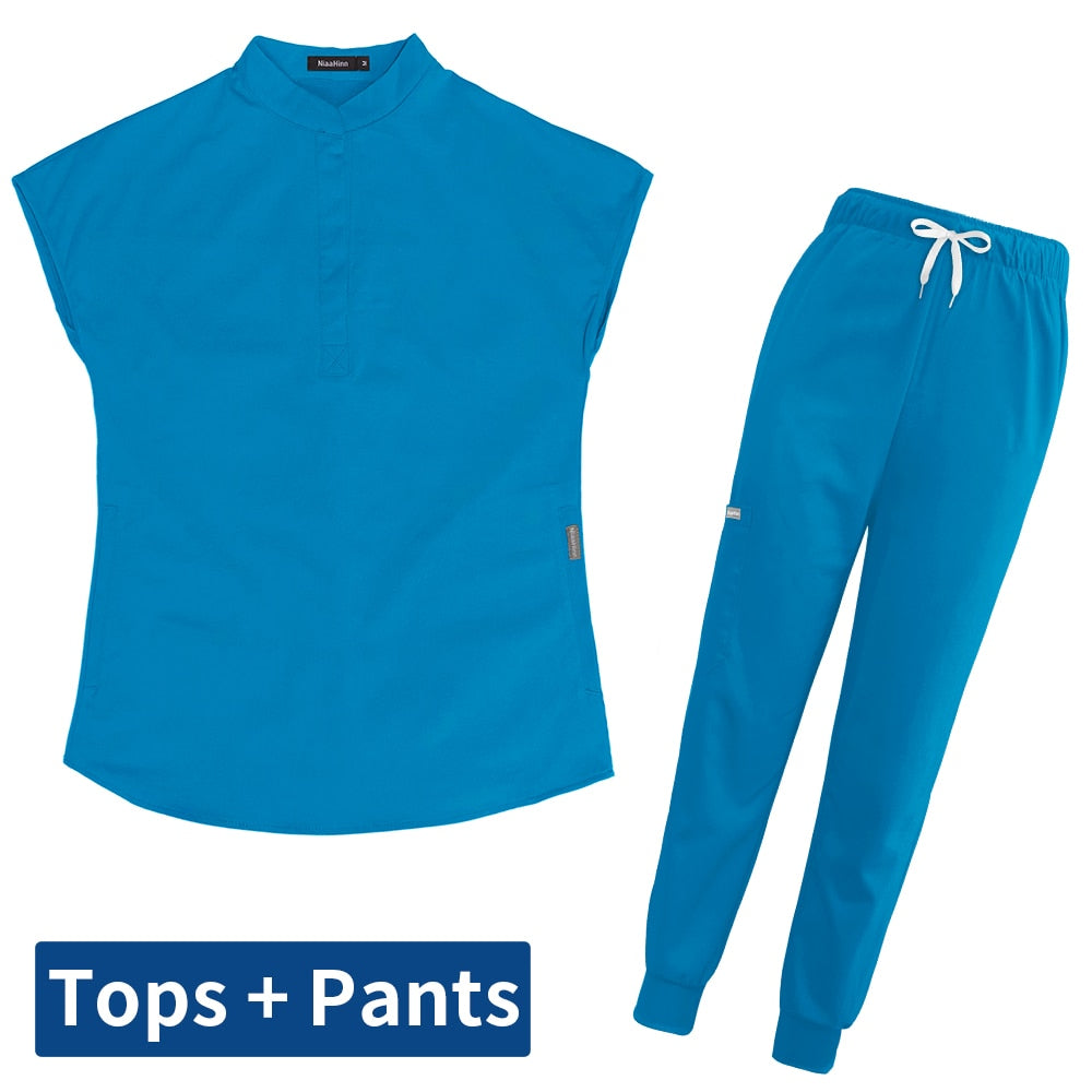 Women's Scrubs Set | Stylish Solid Color Nursing Uniform Jogging Pants | Comfortable Spa Uniform for Pet Hospitals, Doctors, and Dentists