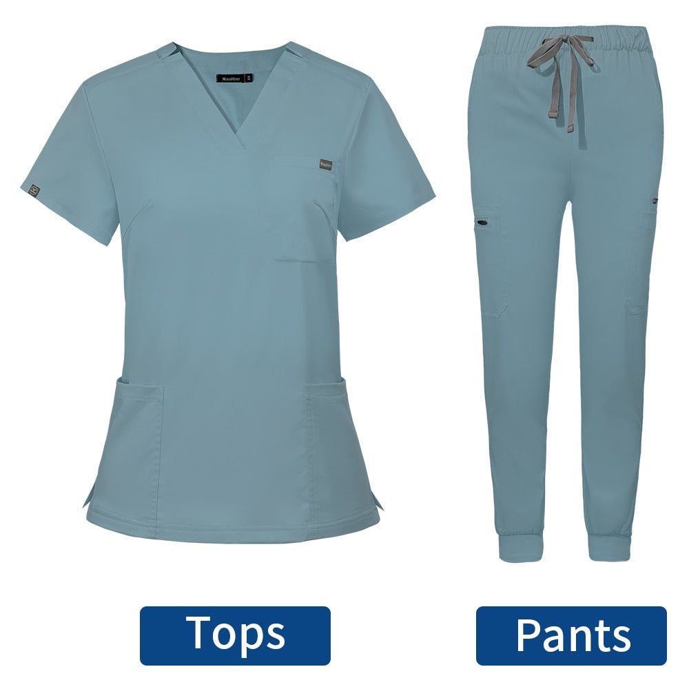 Women's Scrubs Set | Stylish Solid Color Nursing Uniform Jogging Pants | Comfortable Spa Uniform for Pet Hospitals, Doctors, and Dentists