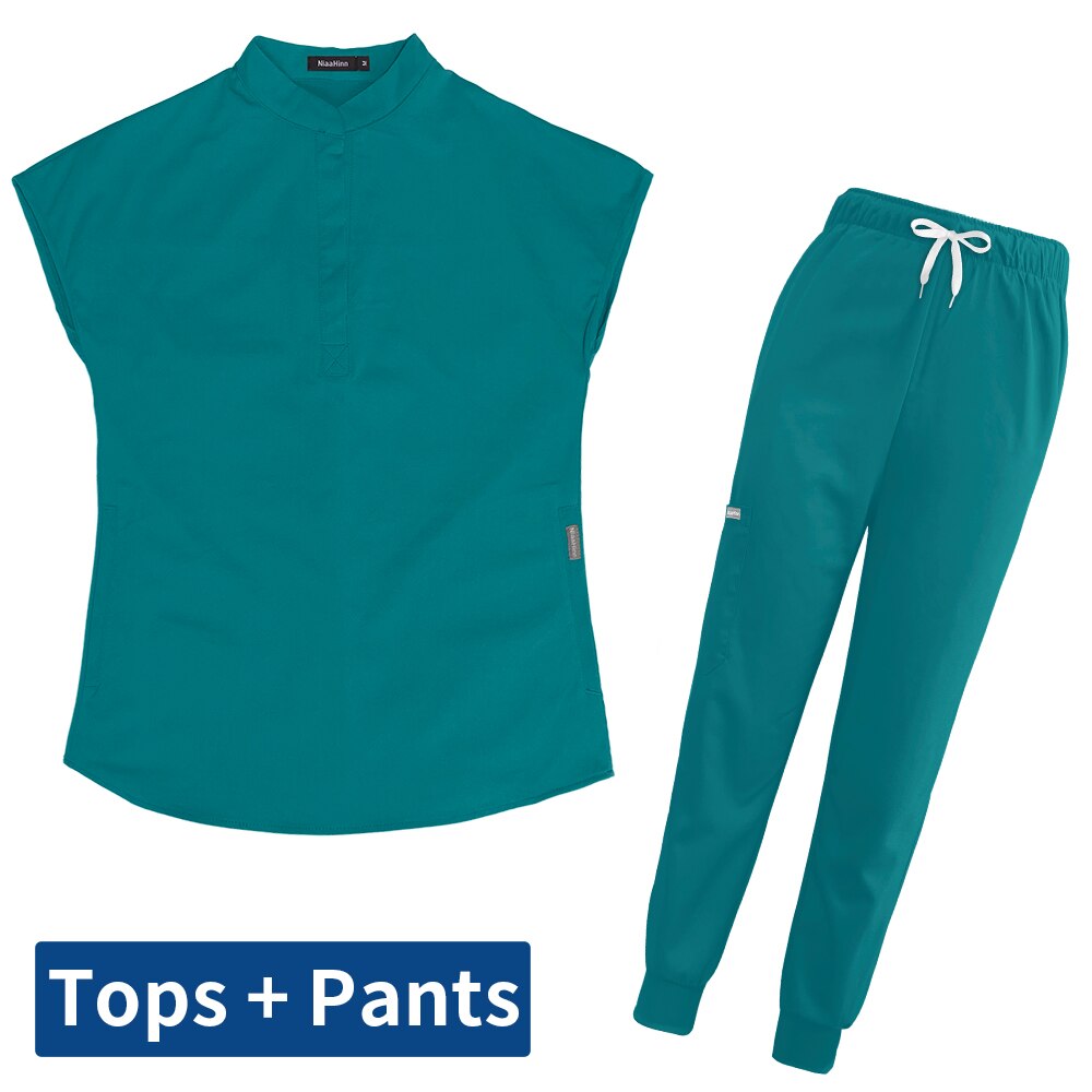 Women's Scrubs Set | Stylish Solid Color Nursing Uniform Jogging Pants | Comfortable Spa Uniform for Pet Hospitals, Doctors, and Dentists