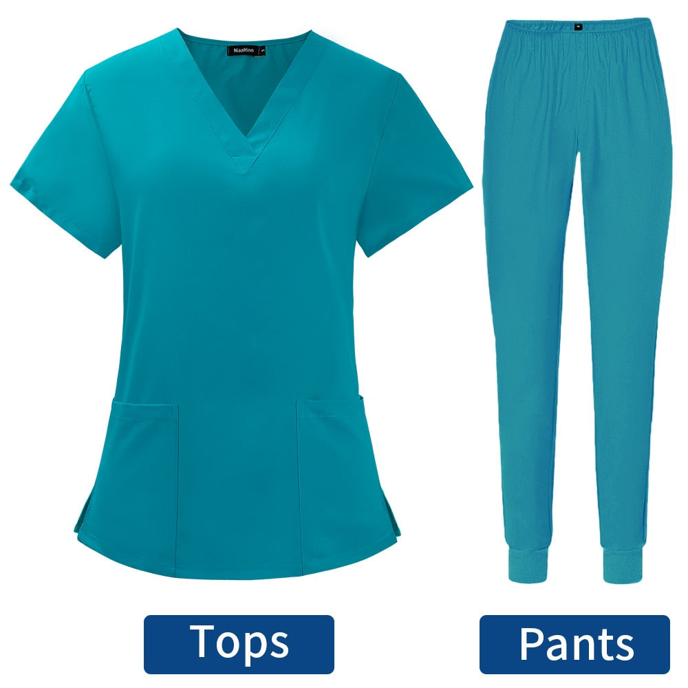 Women's Scrubs Set | Stylish Solid Color Nursing Uniform Jogging Pants | Comfortable Spa Uniform for Pet Hospitals, Doctors, and Dentists