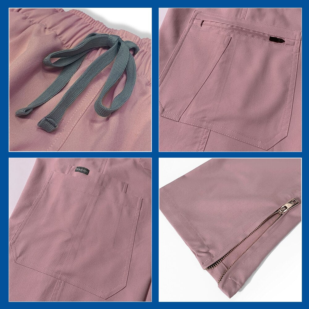 Stylish Nurses Uniform Workwear Scrubs Set | Short-Sleeved Pocket Blouse with Matching Pants | Solid Color | Ideal for Pharmacy, Dentistry, and Medical Workwear