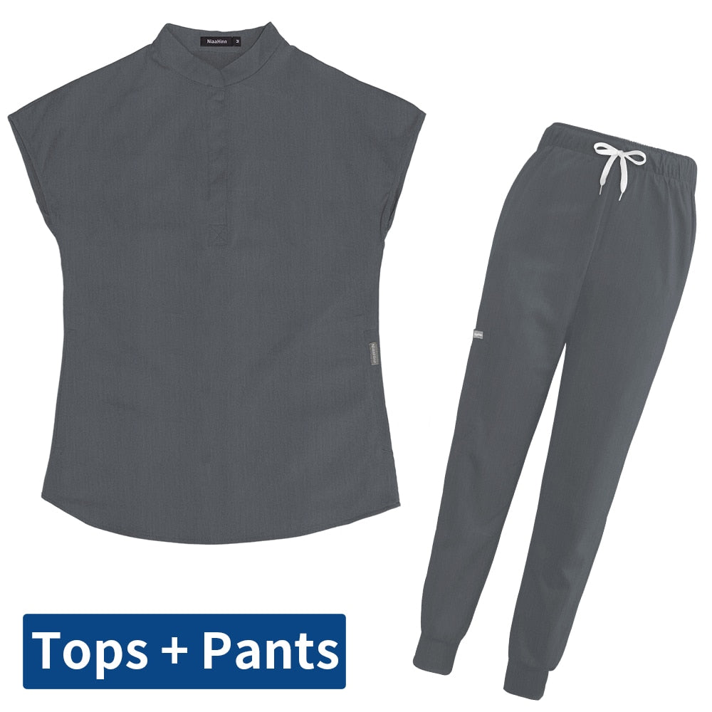 Women's Scrubs Set | Stylish Solid Color Nursing Uniform Jogging Pants | Comfortable Spa Uniform for Pet Hospitals, Doctors, and Dentists