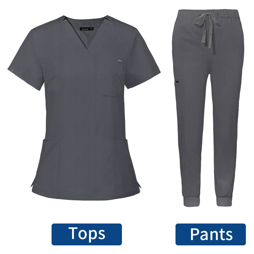 Women's Scrubs Set | Stylish Solid Color Nursing Uniform Jogging Pants | Comfortable Spa Uniform for Pet Hospitals, Doctors, and Dentists