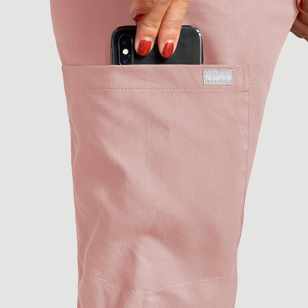 Women's Scrubs Set | Stylish Solid Color Nursing Uniform Jogging Pants | Comfortable Spa Uniform for Pet Hospitals, Doctors, and Dentists