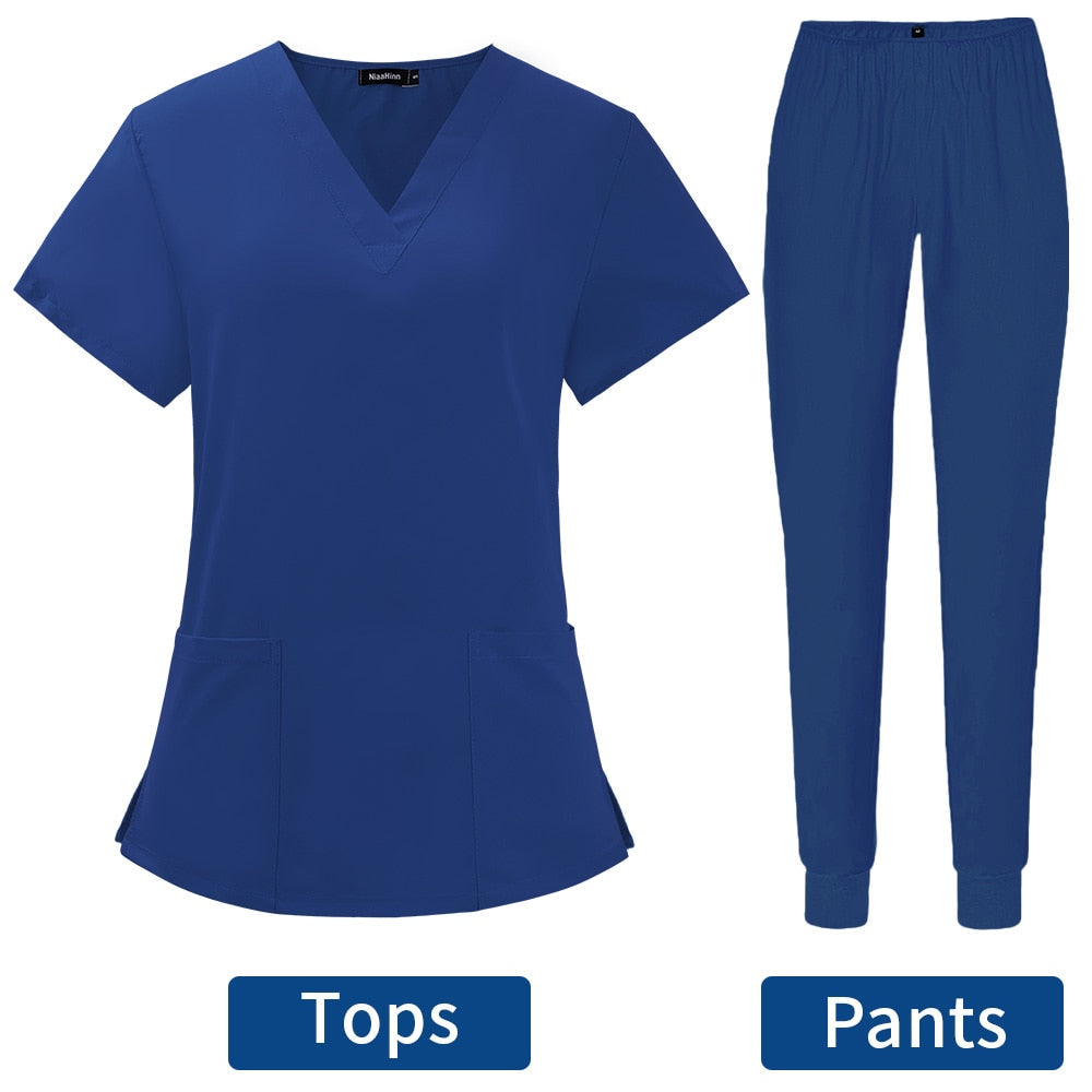 Women's Scrubs Set | Stylish Solid Color Nursing Uniform Jogging Pants | Comfortable Spa Uniform for Pet Hospitals, Doctors, and Dentists