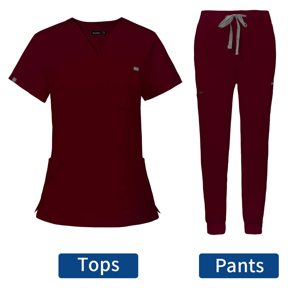 Women's Scrubs Set | Stylish Solid Color Nursing Uniform Jogging Pants | Comfortable Spa Uniform for Pet Hospitals, Doctors, and Dentists