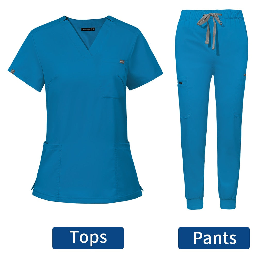 Women's Scrubs Set | Stylish Solid Color Nursing Uniform Jogging Pants | Comfortable Spa Uniform for Pet Hospitals, Doctors, and Dentists