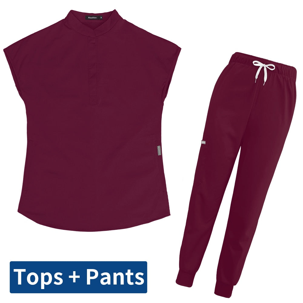 Women's Scrubs Set | Stylish Solid Color Nursing Uniform Jogging Pants | Comfortable Spa Uniform for Pet Hospitals, Doctors, and Dentists