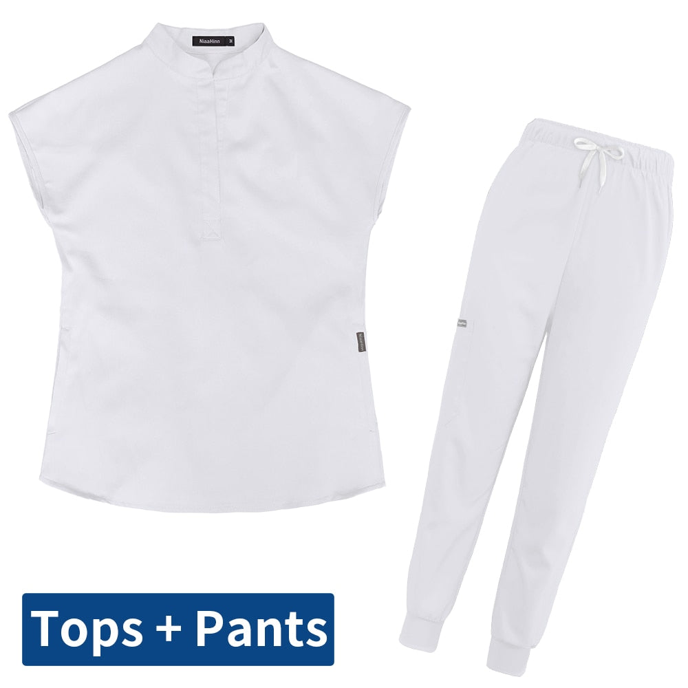 Women's Scrubs Set | Stylish Solid Color Nursing Uniform Jogging Pants | Comfortable Spa Uniform for Pet Hospitals, Doctors, and Dentists