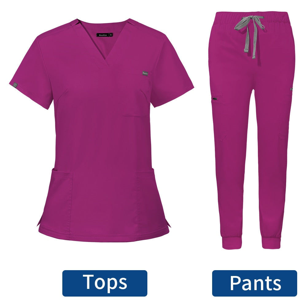 Women's Scrubs Set | Stylish Solid Color Nursing Uniform Jogging Pants | Comfortable Spa Uniform for Pet Hospitals, Doctors, and Dentists