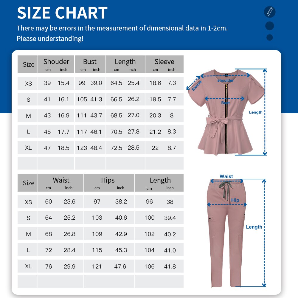 Stylish Nurses Uniform Workwear Scrubs Set | Short-Sleeved Pocket Blouse with Matching Pants | Solid Color | Ideal for Pharmacy, Dentistry, and Medical Workwear
