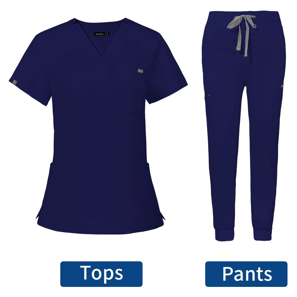 Women's Scrubs Set | Stylish Solid Color Nursing Uniform Jogging Pants | Comfortable Spa Uniform for Pet Hospitals, Doctors, and Dentists