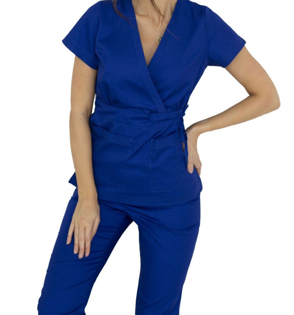 Stylish Medical Suit Uniform Set - Violet, Raspberry, and Electro Blue - Size L