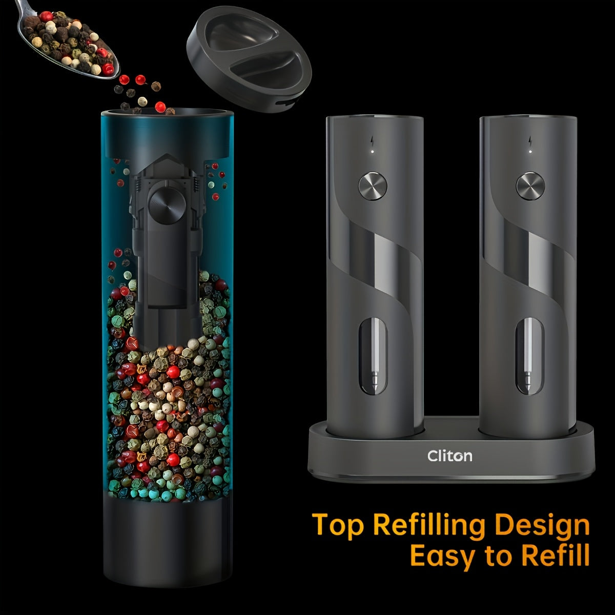 Rechargeable Electric Salt & Pepper Grinder Set with LED Light