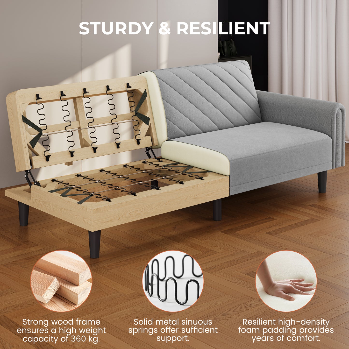 Contemporary Convertible Sofa Bed – 3 Seater Futon for Small Spaces