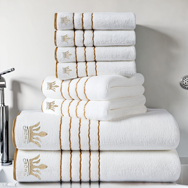 8pcs Coral Microfiber Towel Set – Bath, Hand & Face Towels, Quick-Dry & Absorbent