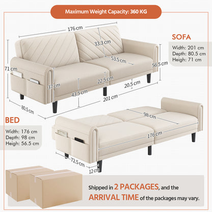 Contemporary Convertible Sofa Bed – 3 Seater Futon for Small Spaces