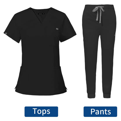 Women's Scrubs Set | Stylish Solid Color Nursing Uniform Jogging Pants | Comfortable Spa Uniform for Pet Hospitals, Doctors, and Dentists