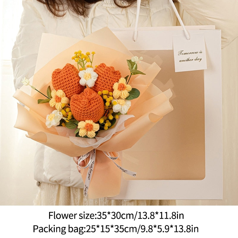 Creative Knitted Flower Bouquet - Handcrafted Crochet Flowers for Memorable Gifts