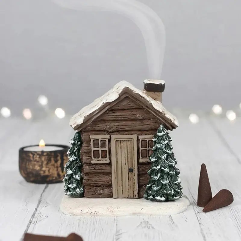 Rustic Log Cabin Christmas Incense Cone Burner | Cozy Holidays & Unique Gifts