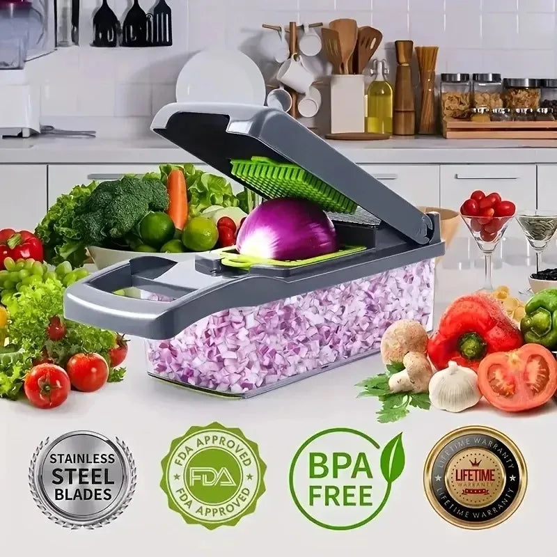 14/16-in-1 Multifunctional Vegetable Chopper | Handle Food Grate, Slicer, Dicer & Cutter