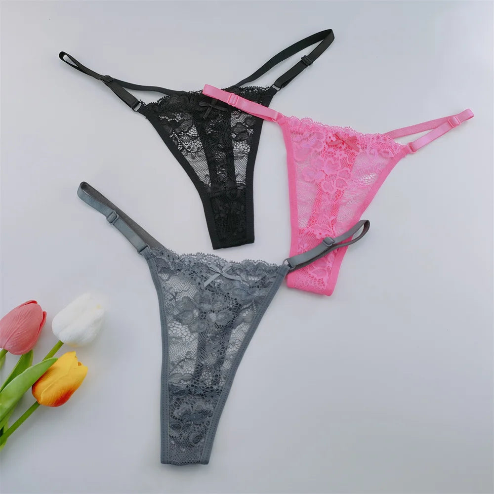 3Pcs Lace Thongs for Women | Sexy Low Waist G-String Lingerie