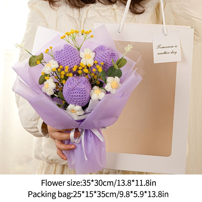 Creative Knitted Flower Bouquet - Handcrafted Crochet Flowers for Memorable Gifts