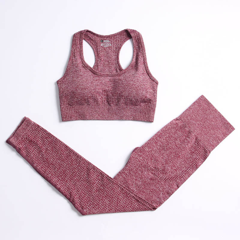 L - Women's 2-Piece Workout Set - Crop Top & Seamless Leggings | Fitness & Yoga Sportswear.