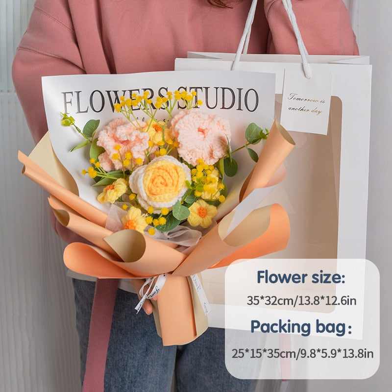 Creative Knitted Flower Bouquet - Handcrafted Crochet Flowers for Memorable Gifts