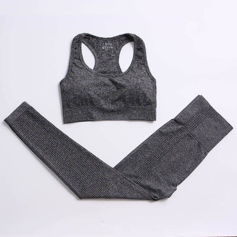 L - Women's 2-Piece Workout Set - Crop Top & Seamless Leggings | Fitness & Yoga Sportswear.