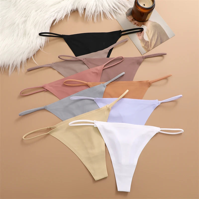 5PCS Seamless Ice Silk Thong Panties for Women | Sexy Low Waist Traceless G-String (XS-XL)