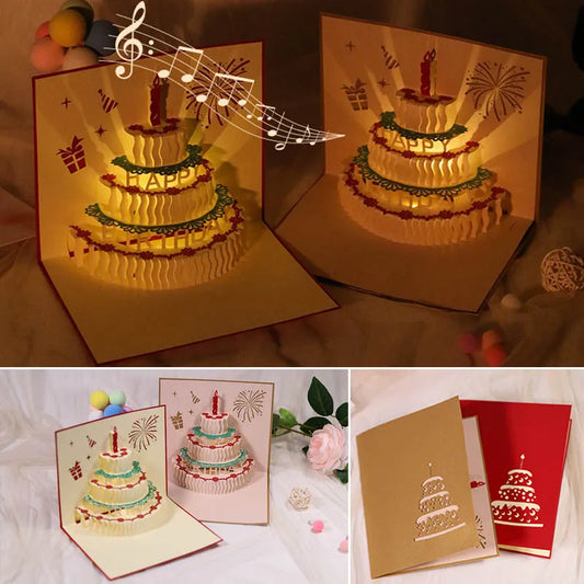 3D Pop Up Birthday Greeting Card with Music & LED Light | Birthday Cake Design - Unique Gifts for Boys & Girls