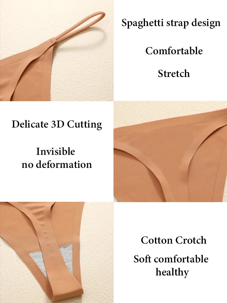 5PCS Seamless Ice Silk Thong Panties for Women | Sexy Low Waist Traceless G-String (XS-XL)