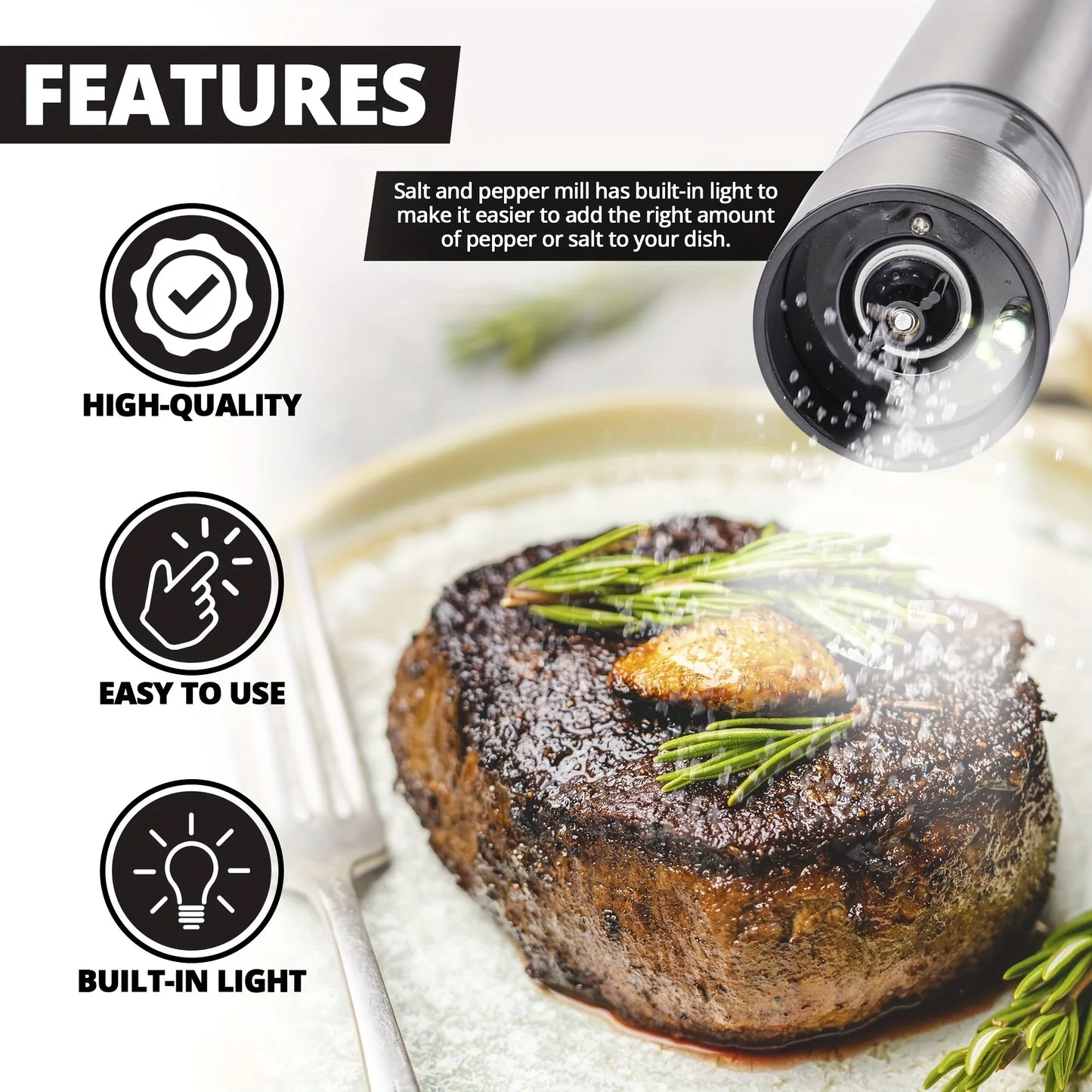 Electric Salt & Pepper Grinder Set - One-Handed Operation | Automatic Grinder for Kitchen