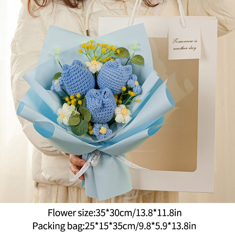 Creative Knitted Flower Bouquet - Handcrafted Crochet Flowers for Memorable Gifts