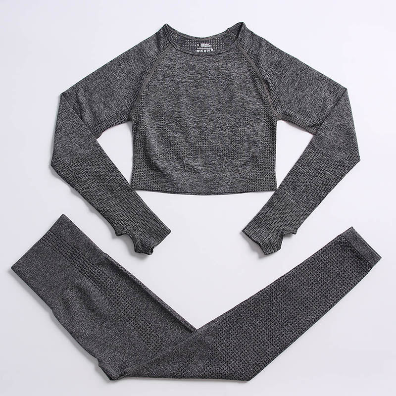 L - Women's 2-Piece Workout Set - Crop Top & Seamless Leggings | Fitness & Yoga Sportswear.