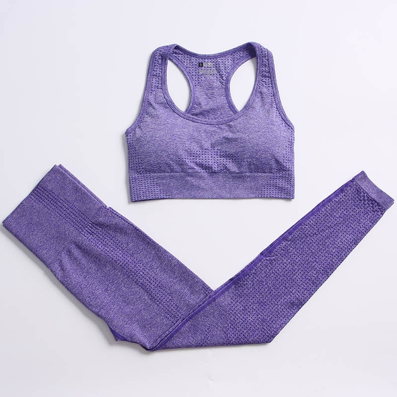 L - Women's 2-Piece Workout Set - Crop Top & Seamless Leggings | Fitness & Yoga Sportswear.