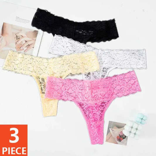 3PCS Lace Floral Women’s Thongs | Sexy Low Waist Breathable G-String Panties (M-2XL)