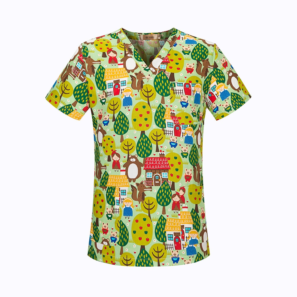 Stylish Cotton Cartoon Print Uniform | Fashion Slim Fit Top Scrub Clothes for Women